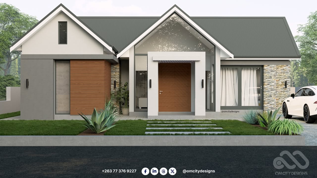 Country bungalow with landscaping